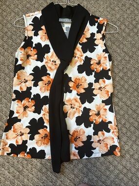Laura Floral Tie-Scarf Sleeveless Camisole in Peach, Black & White
